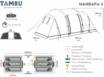 Tambu MANDAPA Familien Vis-à-Vis Zelt für 6 Personen - 5-8 Personen Zelte